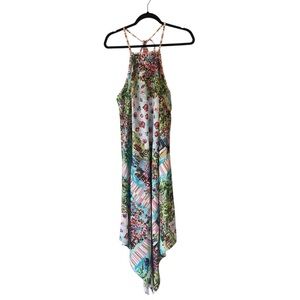Nicole Miller colorful garden print sharkbite hem maxi dress size medium 10